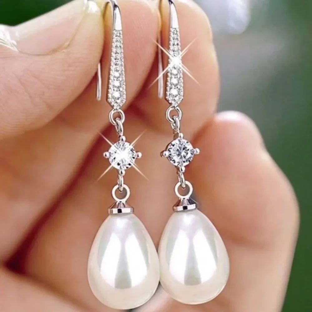 3for$20 1 Pair Girls Elegant Cubic Zirconia&Faux Pearl Drop Earrings